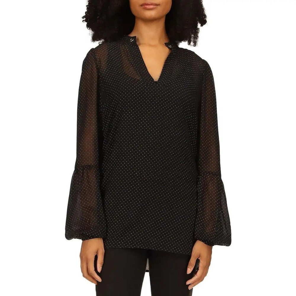 MICHAEL Michael Kors Womens Metallic Chiffon Tunic Tunic XXL, Black with gold